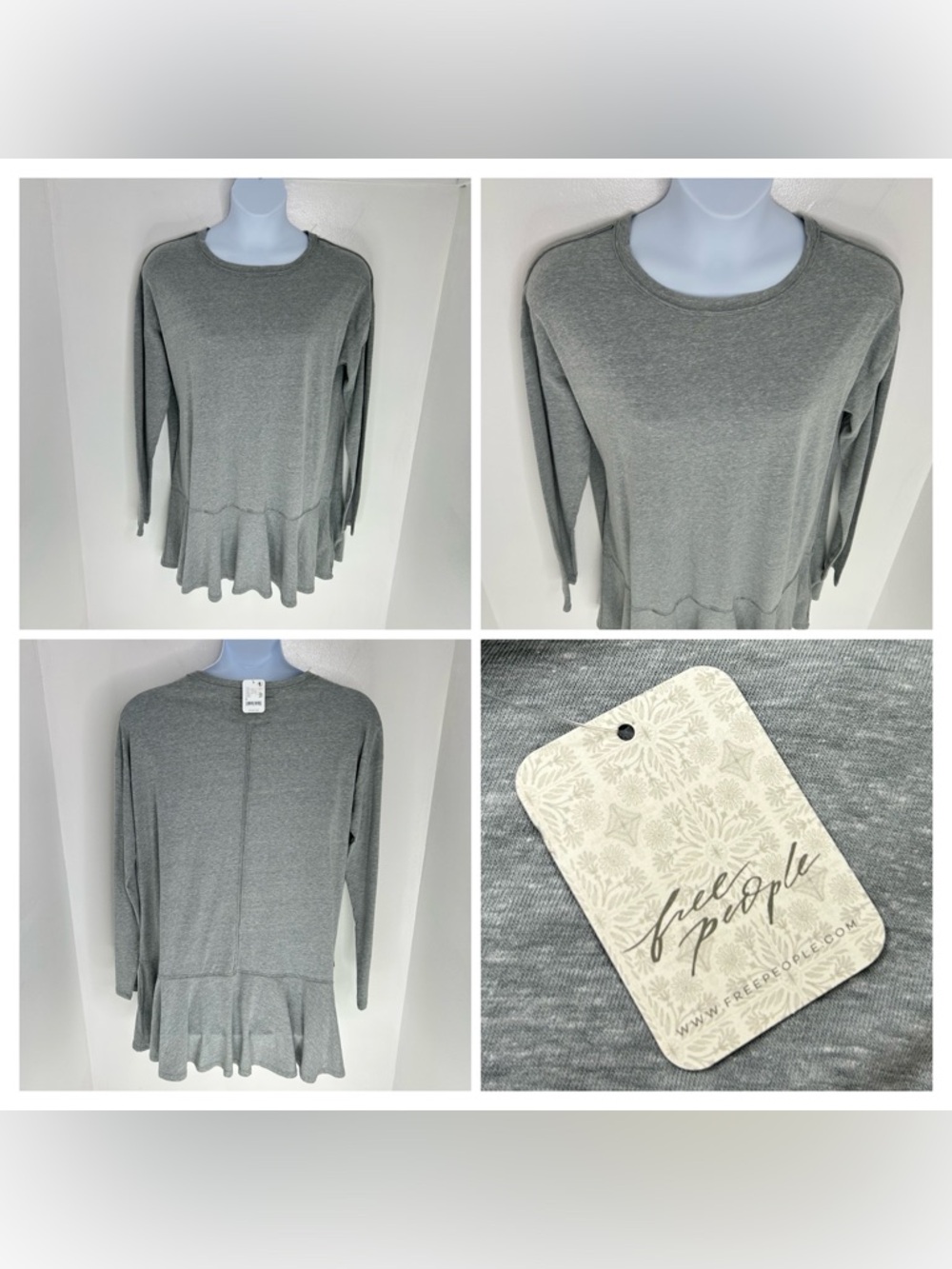 Free People NWT Gray Oversized Swing Tunic Shirt Dress Size Medium Long Sleeve